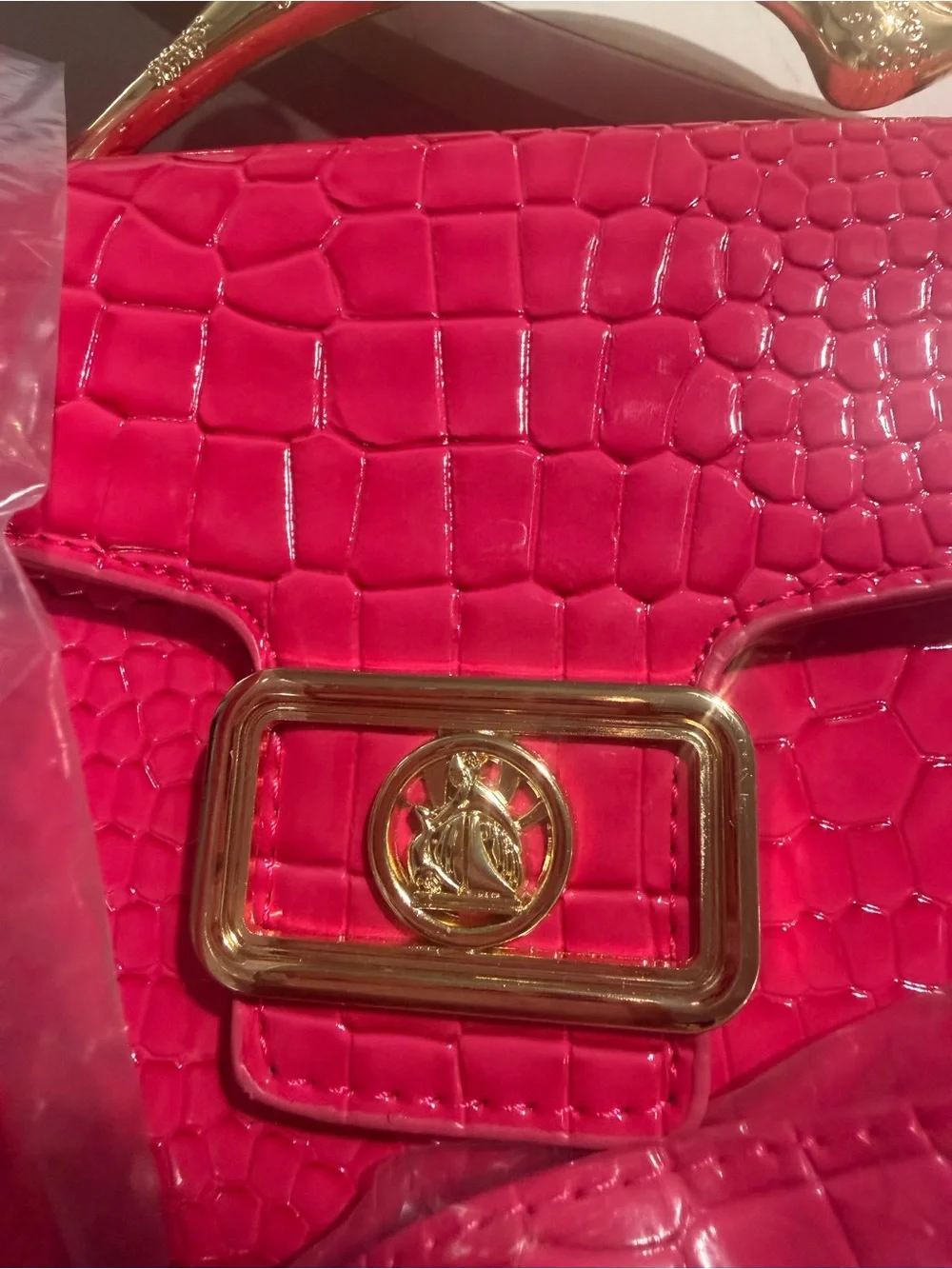 Faux Croc Embossed Crossbody Bag - Hot Pink